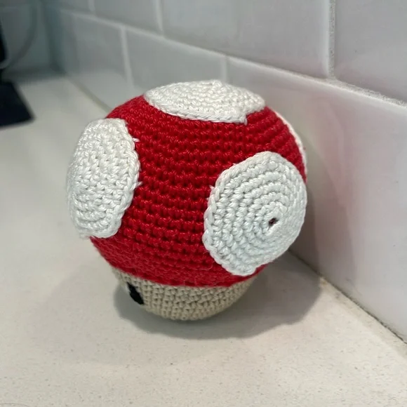 Handcrafted Mario Super Mushroom Figure Holiday Decor Amigurui Crochet Toy - Picture 4 of 8